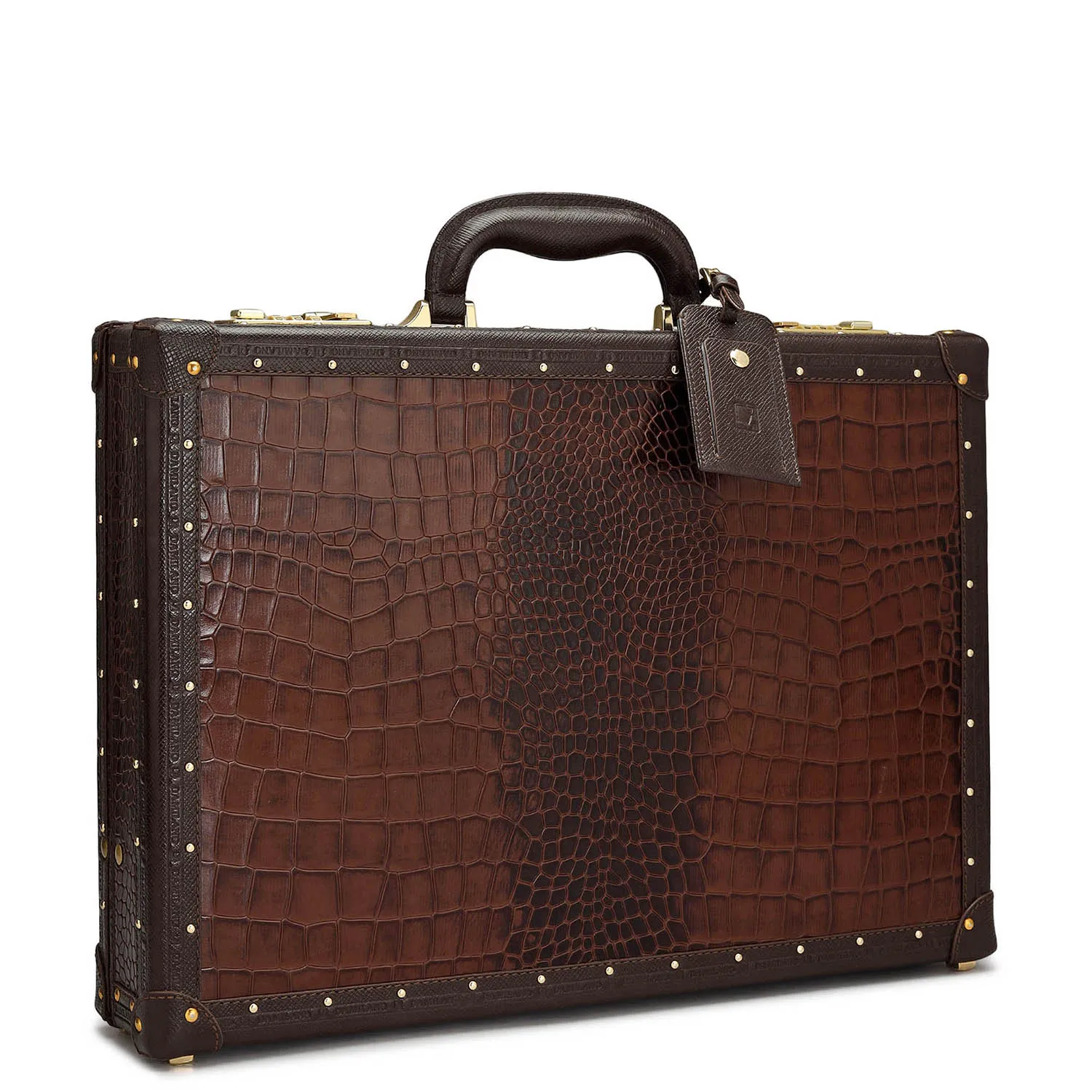 Croco Leather Briefcase - Brown