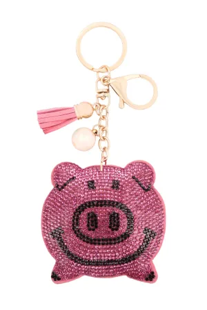 CUTE PIG RHINESTONE TASSEL KEYCHAIN