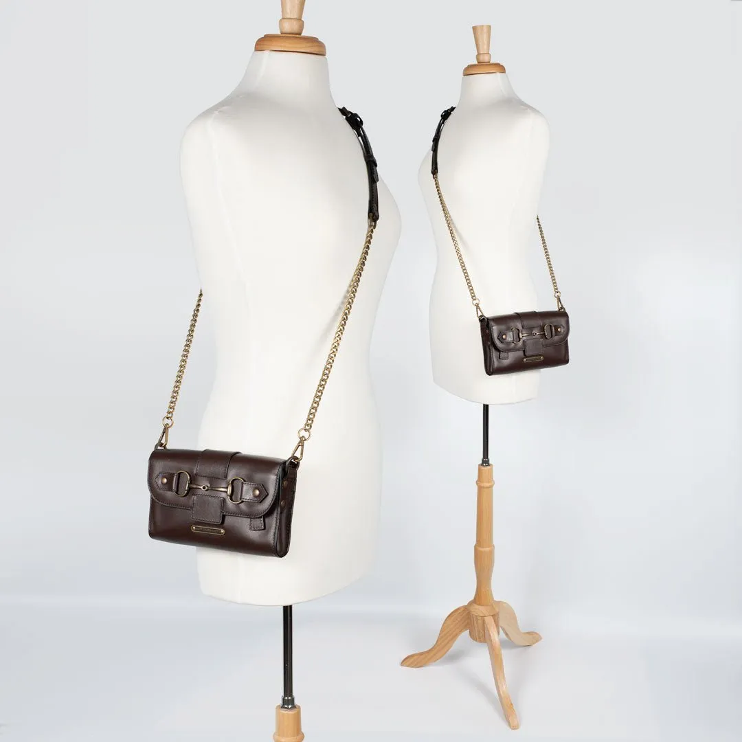 Dalton -  Horse Bit Crossbody Bag in Deep Brown Italian Leather with Brass Hardware