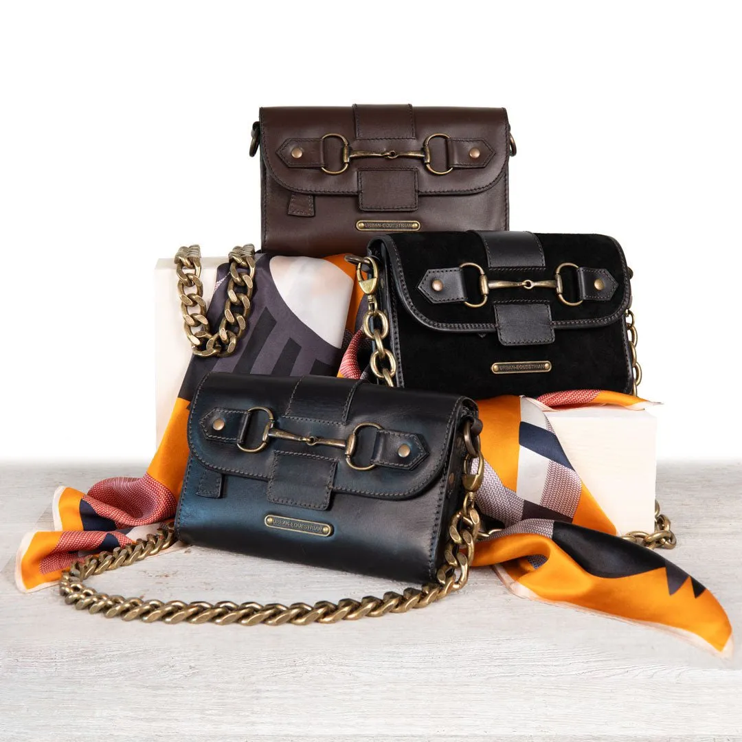 Dalton -  Horse Bit Crossbody Bag in Deep Brown Italian Leather with Brass Hardware
