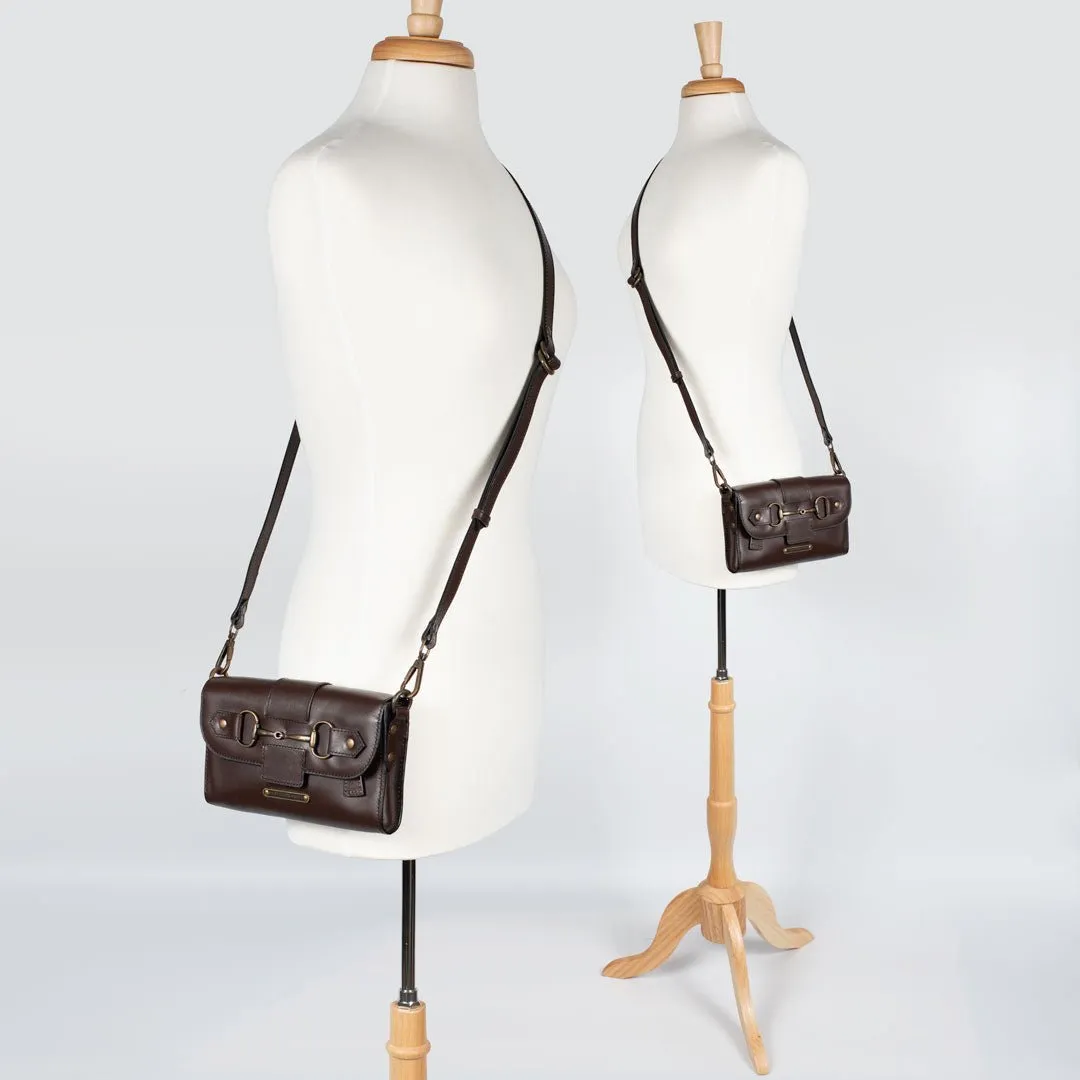 Dalton -  Horse Bit Crossbody Bag in Deep Brown Italian Leather with Brass Hardware