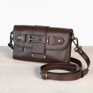 Dalton -  Horse Bit Crossbody Bag in Deep Brown Italian Leather with Brass Hardware