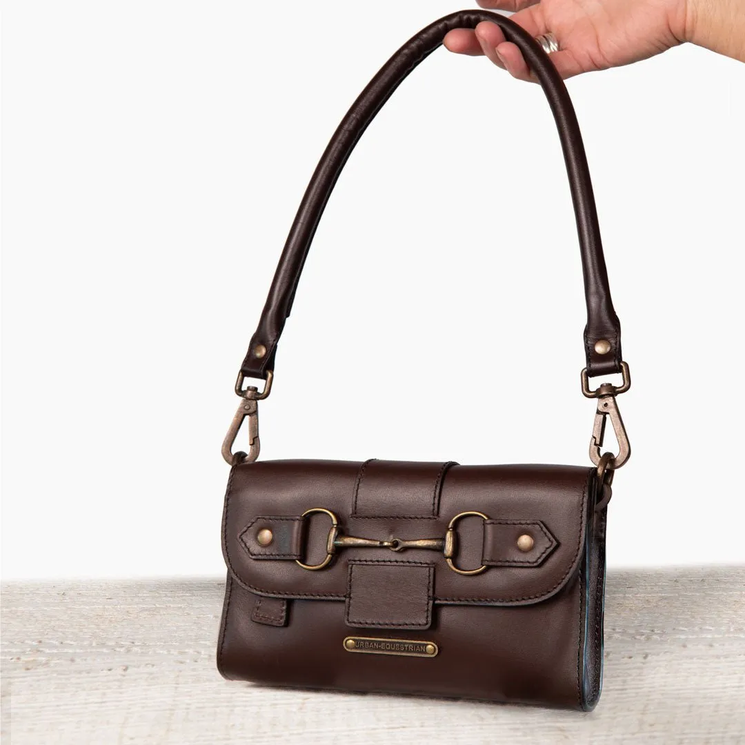 Dalton -  Horse Bit Crossbody Bag in Deep Brown Italian Leather with Brass Hardware