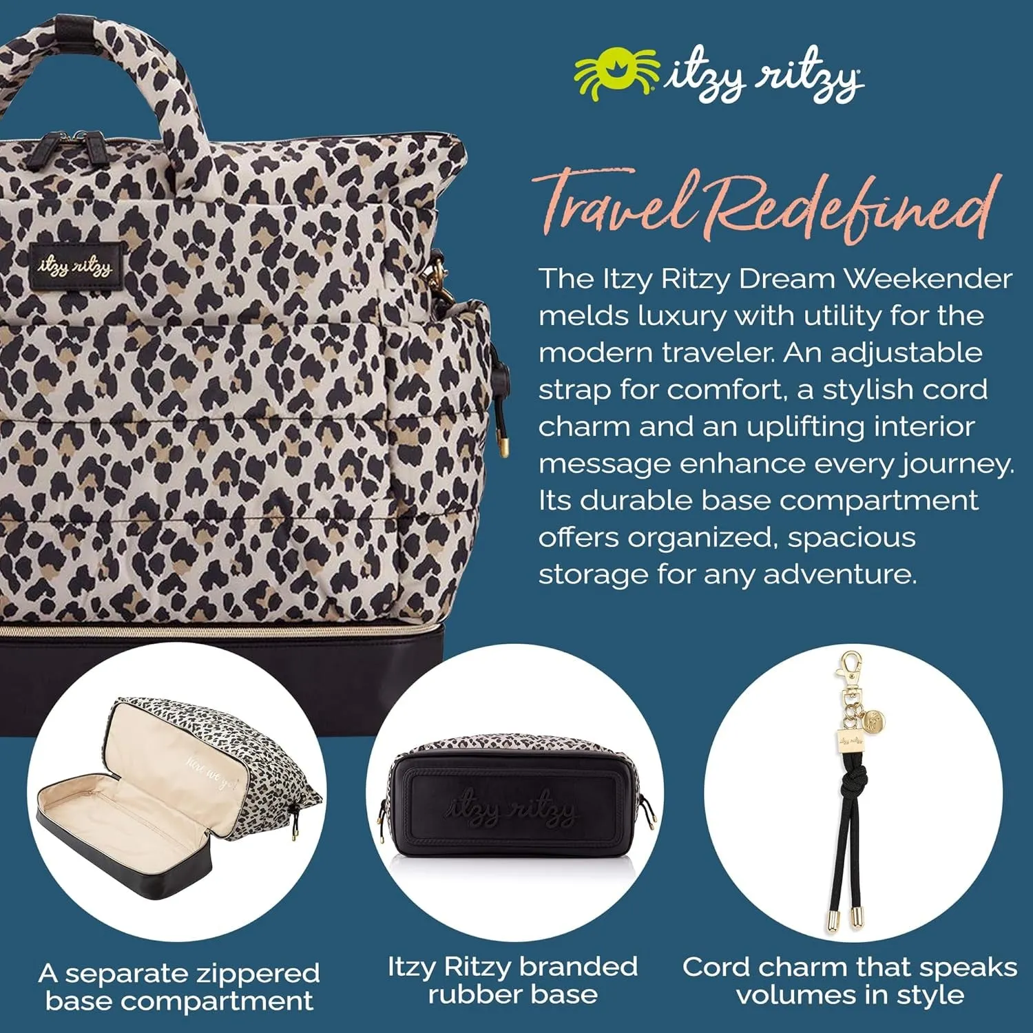 Dream Weekender Travel Bag - Lightweight Overnight Bag with Base Compartment, 12 Pockets & Luggage Attachment