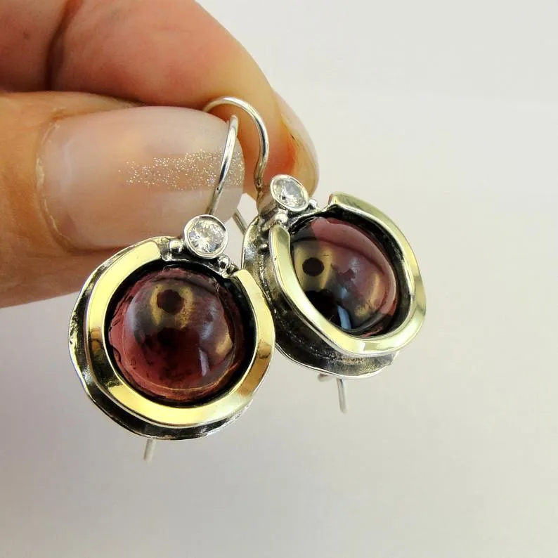 Druzy Zircon Earrings 9k Yellow Gold 925 Silver  Handmade Hadar Designers(ms)