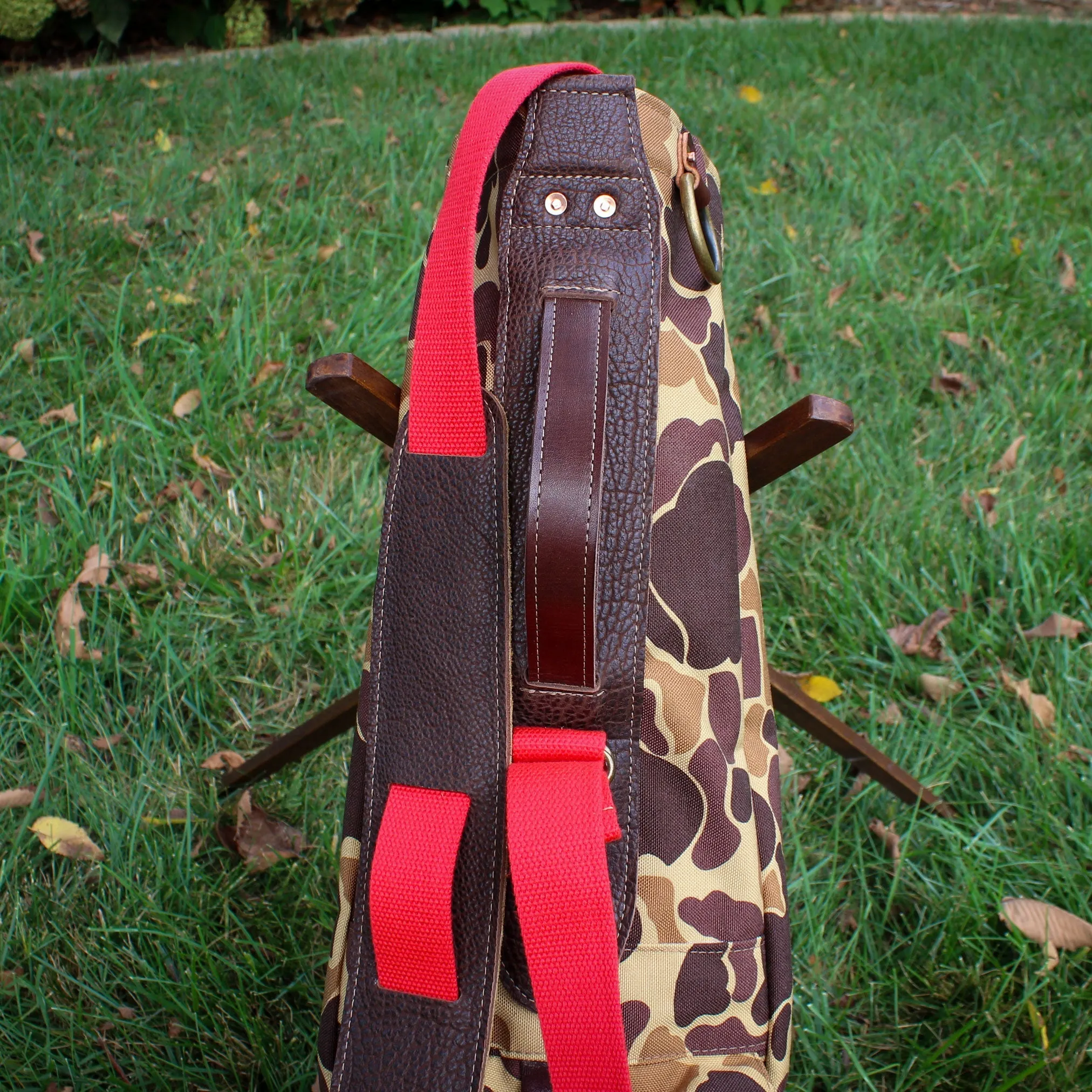 Duck Camo Cordura/Red/Bison Leather Trim Sunday Golf Bag