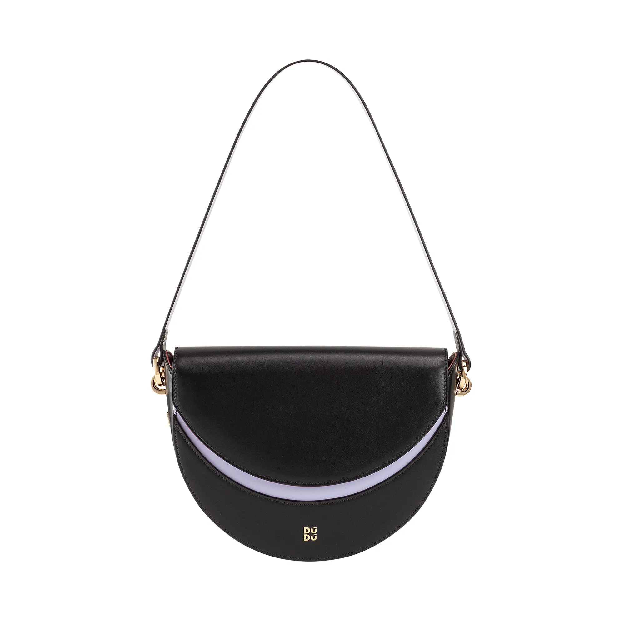 DUDU Women's bag with real leather shoulder, rigid crescent, made in Italy, handbag with flap and double shoulder strap, magnetic closure