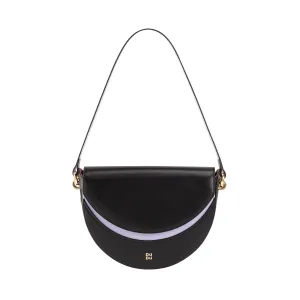 DUDU Women's bag with real leather shoulder, rigid crescent, made in Italy, handbag with flap and double shoulder strap, magnetic closure