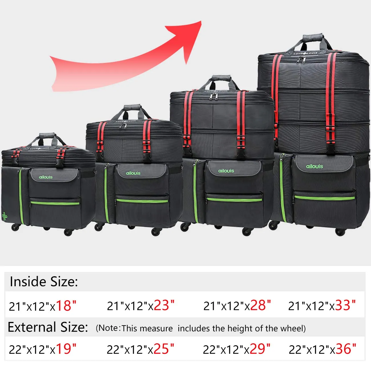 Extra Large Expandable Lightweight Luggage Rolling Duffel Bag (XXL) with Wheels Travelling Foldable Suitcase