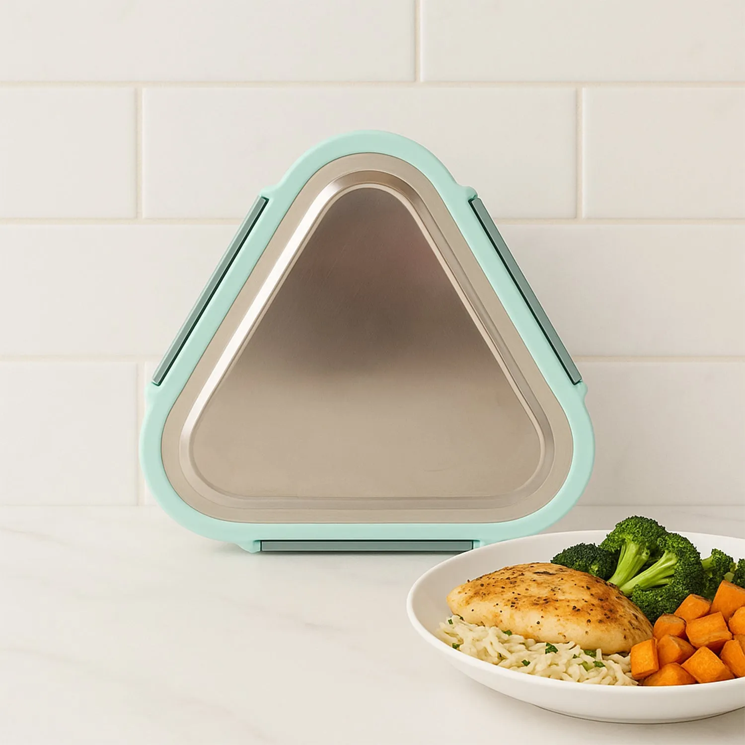 Ganesh Trinity 2-piece Stainless Steel Triangle Lunch Box Set