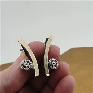 Garnet Zircon 9K Yellow Gold 925 Silver Earrings Handmade Hadar Designers  () y