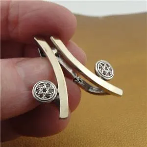 Garnet Zircon 9K Yellow Gold 925 Silver Earrings Handmade Hadar Designers  () y