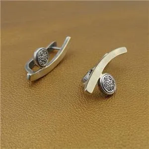 Garnet Zircon 9K Yellow Gold 925 Silver Earrings Handmade Hadar Designers  () y