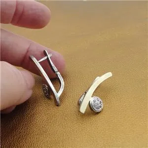 Garnet Zircon 9K Yellow Gold 925 Silver Earrings Handmade Hadar Designers  () y