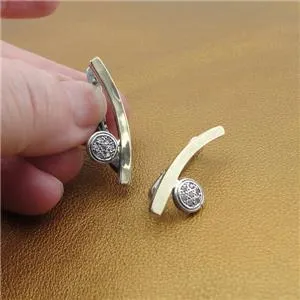 Garnet Zircon 9K Yellow Gold 925 Silver Earrings Handmade Hadar Designers  () y