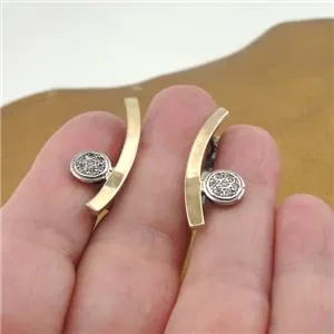 Garnet Zircon 9K Yellow Gold 925 Silver Earrings Handmade Hadar Designers  () y