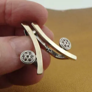 Garnet Zircon 9K Yellow Gold 925 Silver Earrings Handmade Hadar Designers  () y
