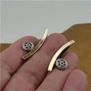 Garnet Zircon 9K Yellow Gold 925 Silver Earrings Handmade Hadar Designers  () y