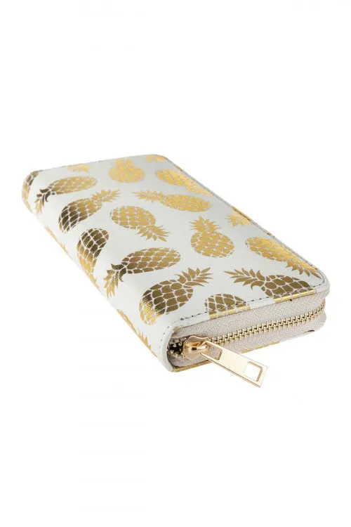 GOLD PINEAPPLE PRINT ZIPPER WALLET