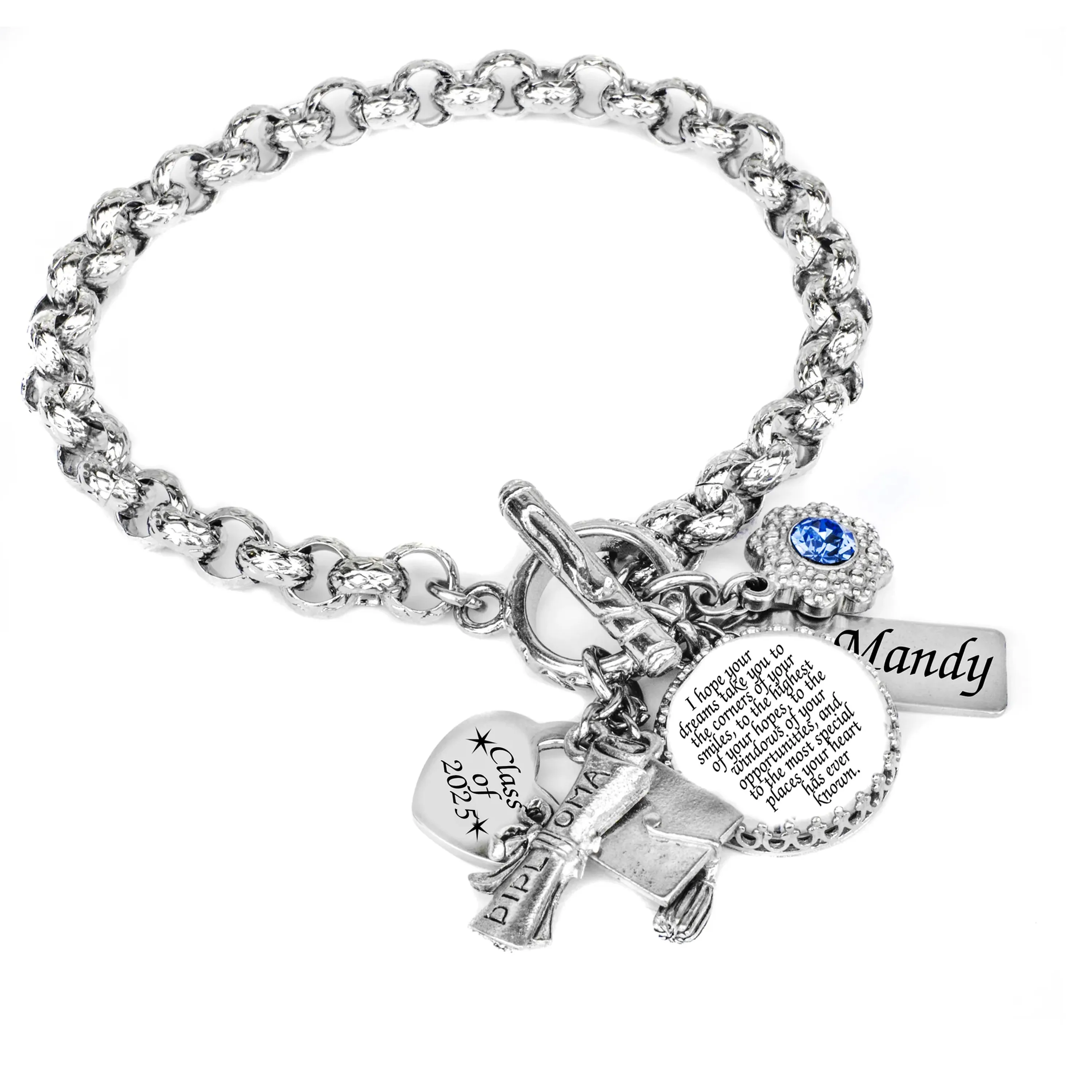 Graduation 2025 Charm Bracelet Textured Chain