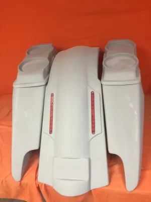 Harley Davidson 5" Fifty Five Extended Stretched Saddlebag LED Fender Kit - Dual Cut Outs   Dual 6.5" Speaker Lids