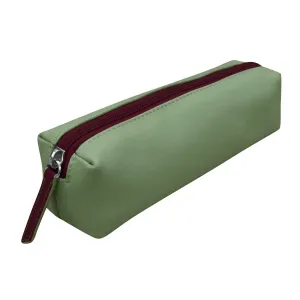 ILI New York Leather Two Tone Pencil Case Zip Bag Sage Eggplant Green Purse NEW