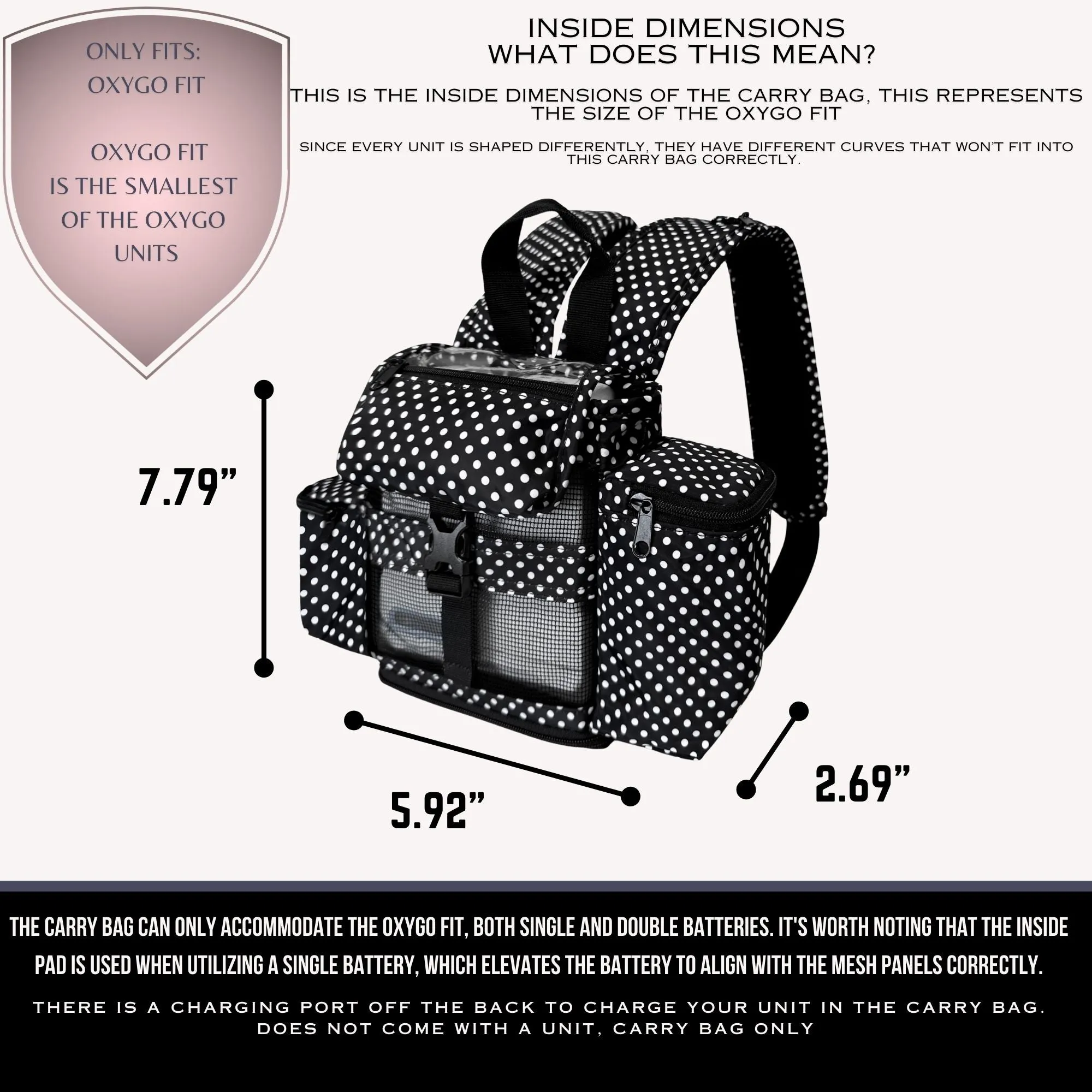 Inogen Rove 4 Lightweight Backpack w/Pockets - Polka Dot (o2totes)