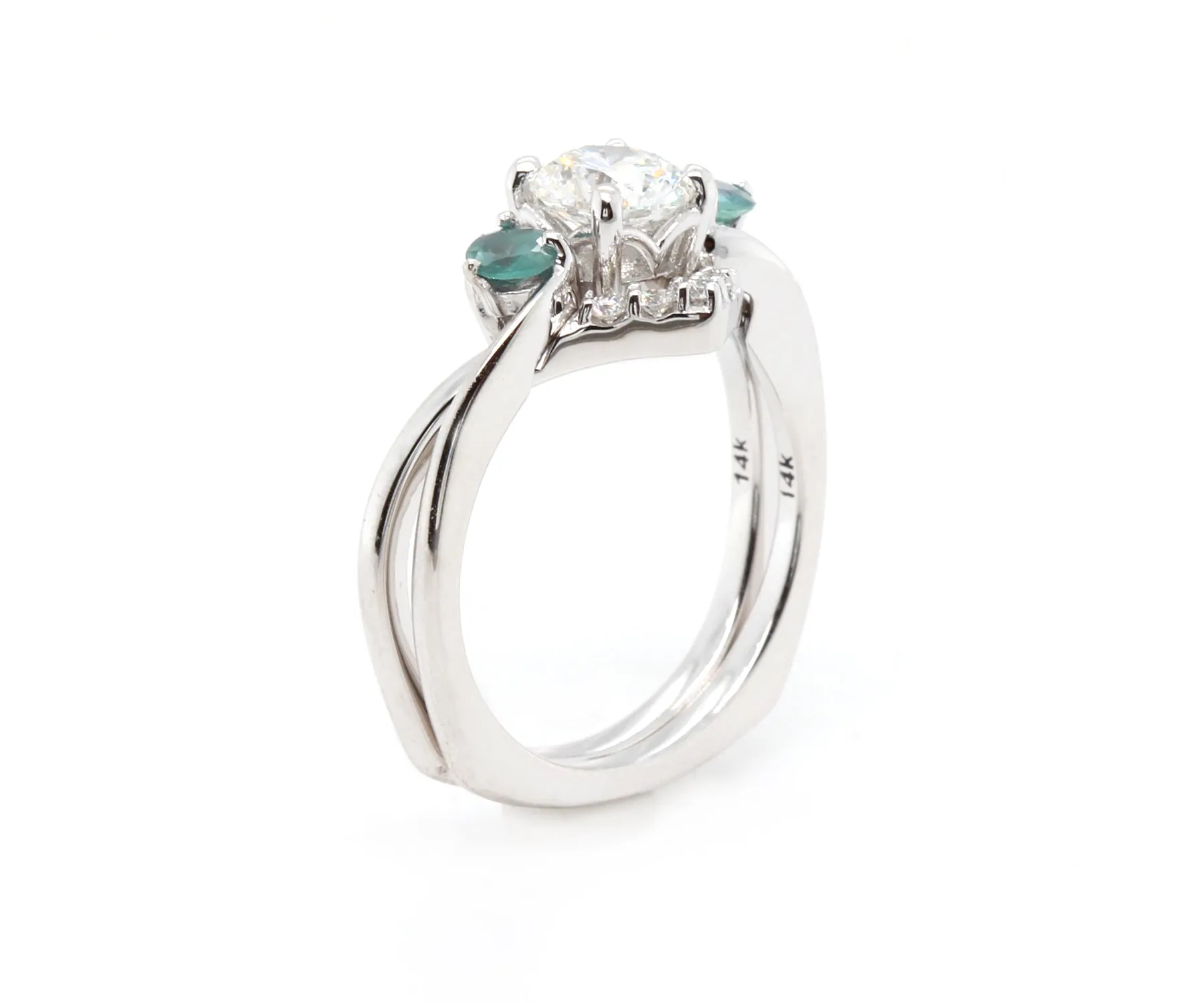 Interlocking Diamond Alexandrite Engagement Wedding Ring