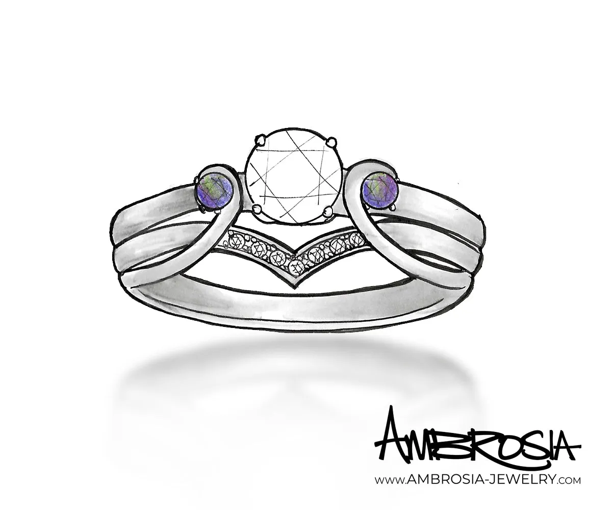 Interlocking Diamond Alexandrite Engagement Wedding Ring