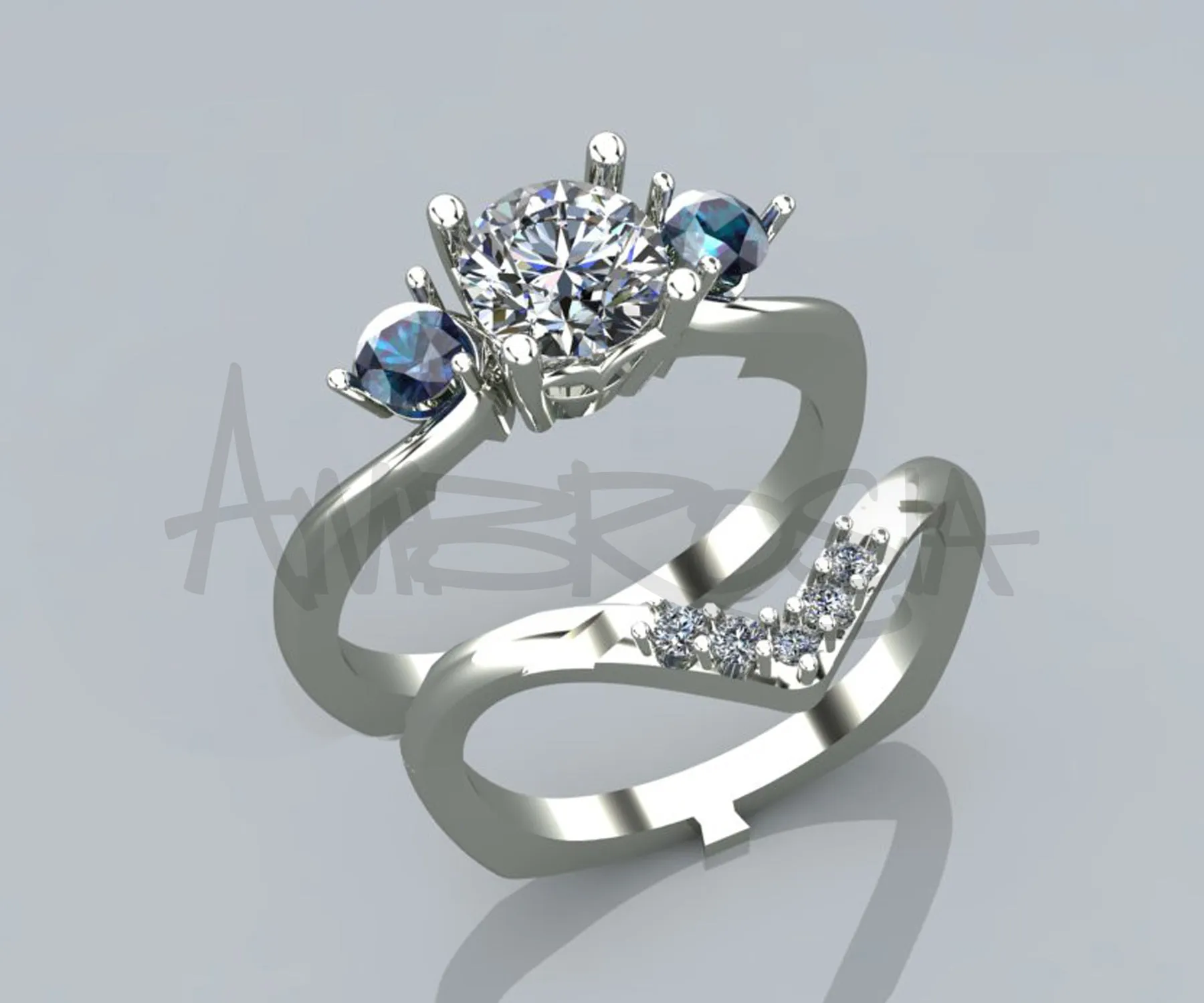 Interlocking Diamond Alexandrite Engagement Wedding Ring
