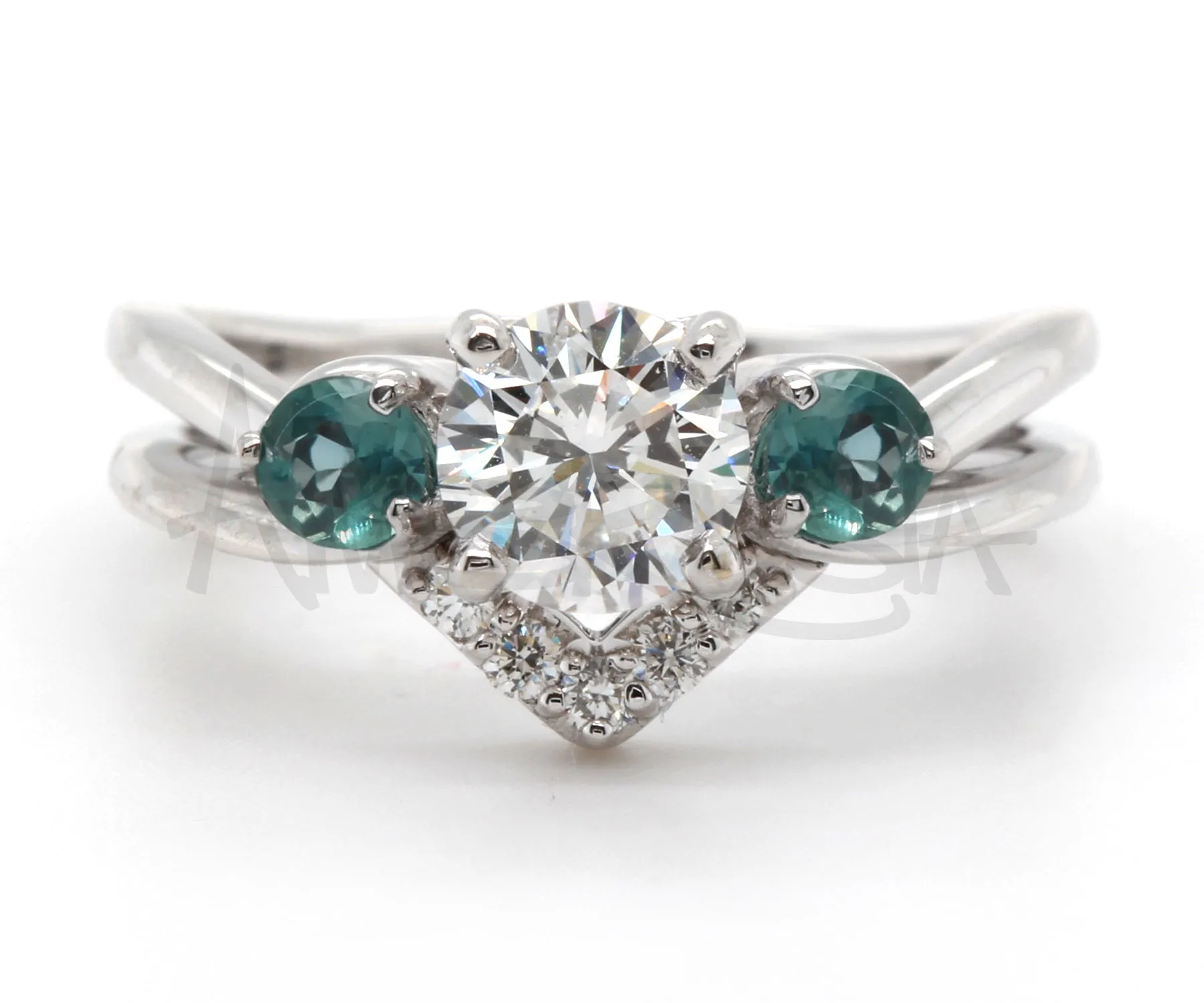 Interlocking Diamond Alexandrite Engagement Wedding Ring