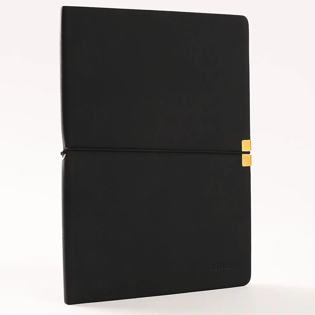 ISHRA A5 Size Ruled Notebook | Ideal Note Book Journal Diary for Work Office Writing Journaling Note Taking Travel | Black Soft Cover| 172 Pages | 80gsm | Fountain Pen Friendly Paper