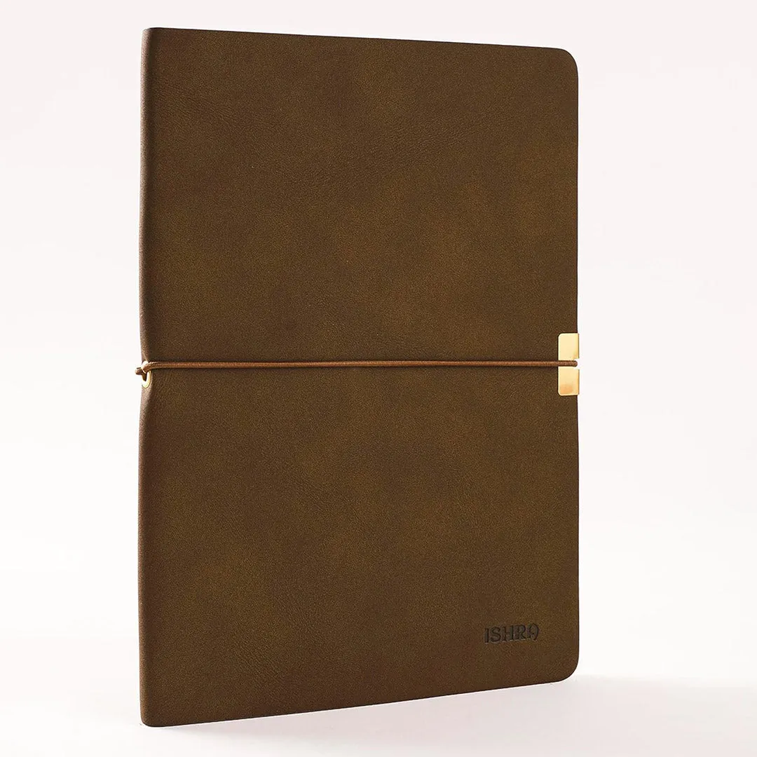 ISHRA A5 Size Ruled Notebook | Ideal Note Book Journal Diary for Work Office Writing Journaling Note Taking Travel | Brown Soft Cover| 172 Pages | 80gsm | Fountain Pen Friendly Paper