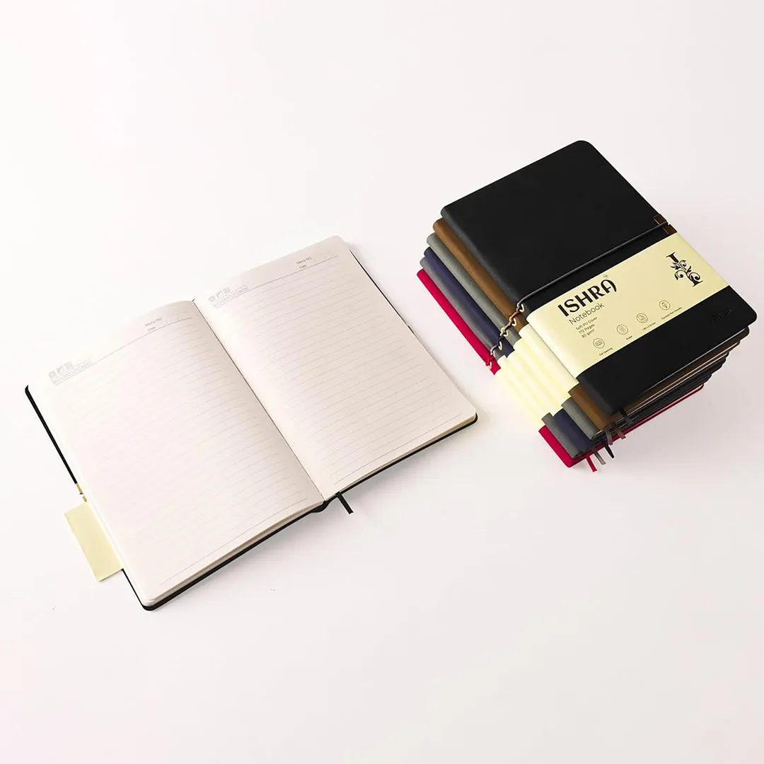 ISHRA A5 Size Ruled Notebook | Ideal Note Book Journal Diary for Work Office Writing Journaling Note Taking Travel | Brown Soft Cover| 172 Pages | 80gsm | Fountain Pen Friendly Paper