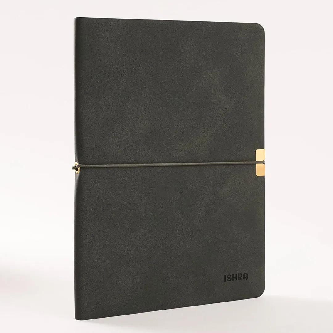 ISHRA A5 Size Ruled Notebook | Ideal Note Book Journal Diary for Work Office Writing Journaling Note Taking Travel | Dark Grey Soft Cover| 172 Pages | 80gsm | Fountain Pen Friendly Paper