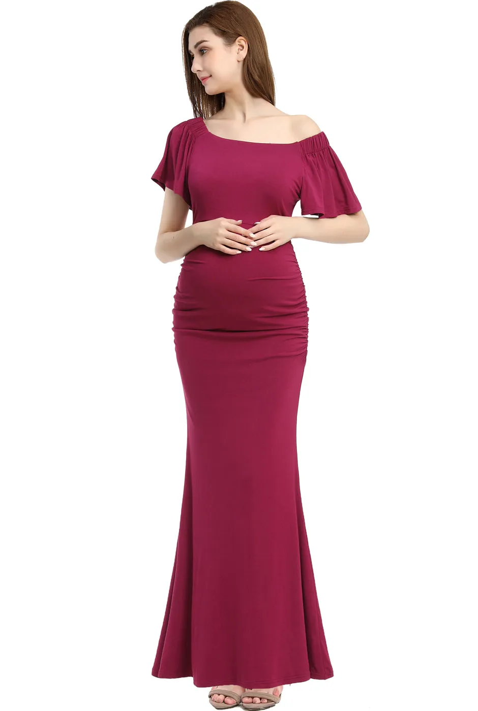 Kimi   Kai Maternity "Abigail" Off Shoulder Maxi Dress
