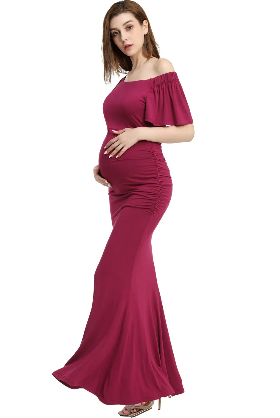 Kimi   Kai Maternity "Abigail" Off Shoulder Maxi Dress