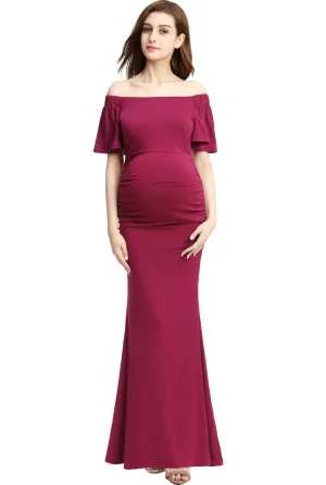 Kimi   Kai Maternity "Abigail" Off Shoulder Maxi Dress