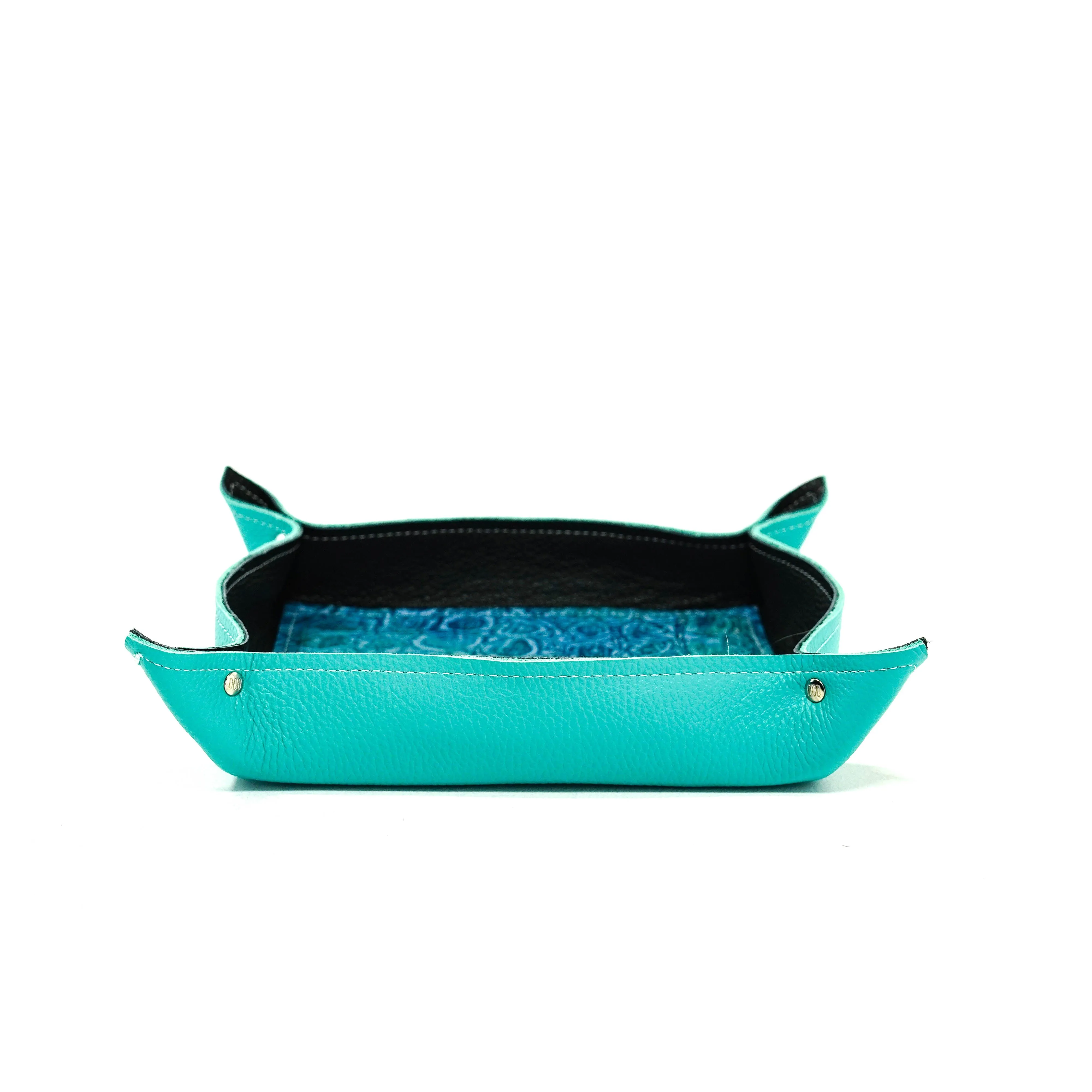 Large Tray - Pebbled Turquoise Leather w/ Mermaid Tortoise