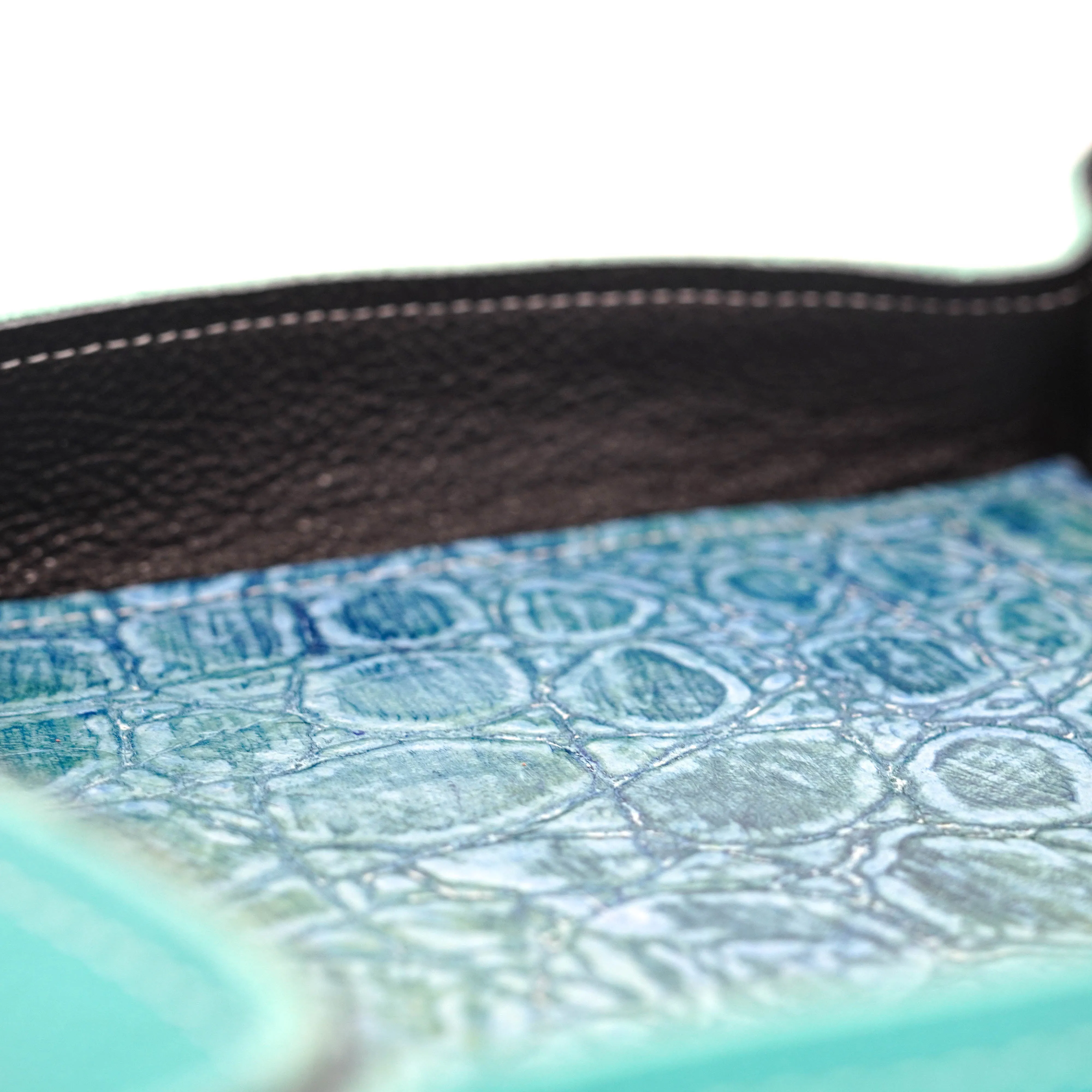 Large Tray - Pebbled Turquoise Leather w/ Mermaid Tortoise