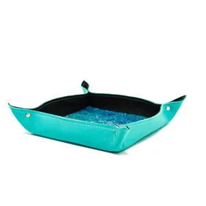 Large Tray - Pebbled Turquoise Leather w/ Mermaid Tortoise