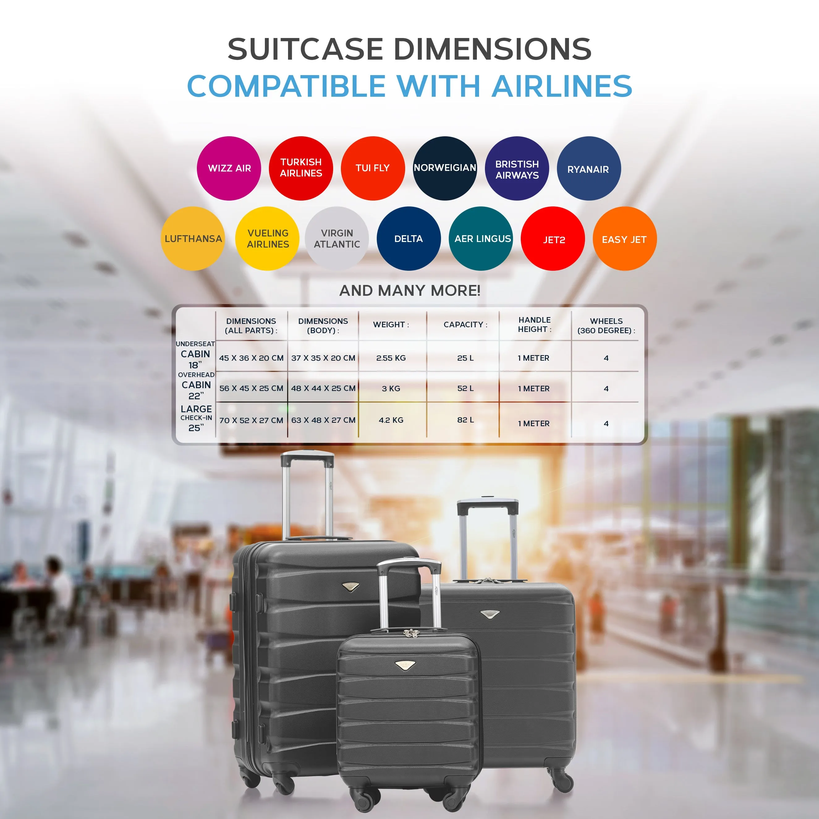 Lightweight Set of 2 Cabin Cases   Check In Bag Hard Case Luggage EasyJet