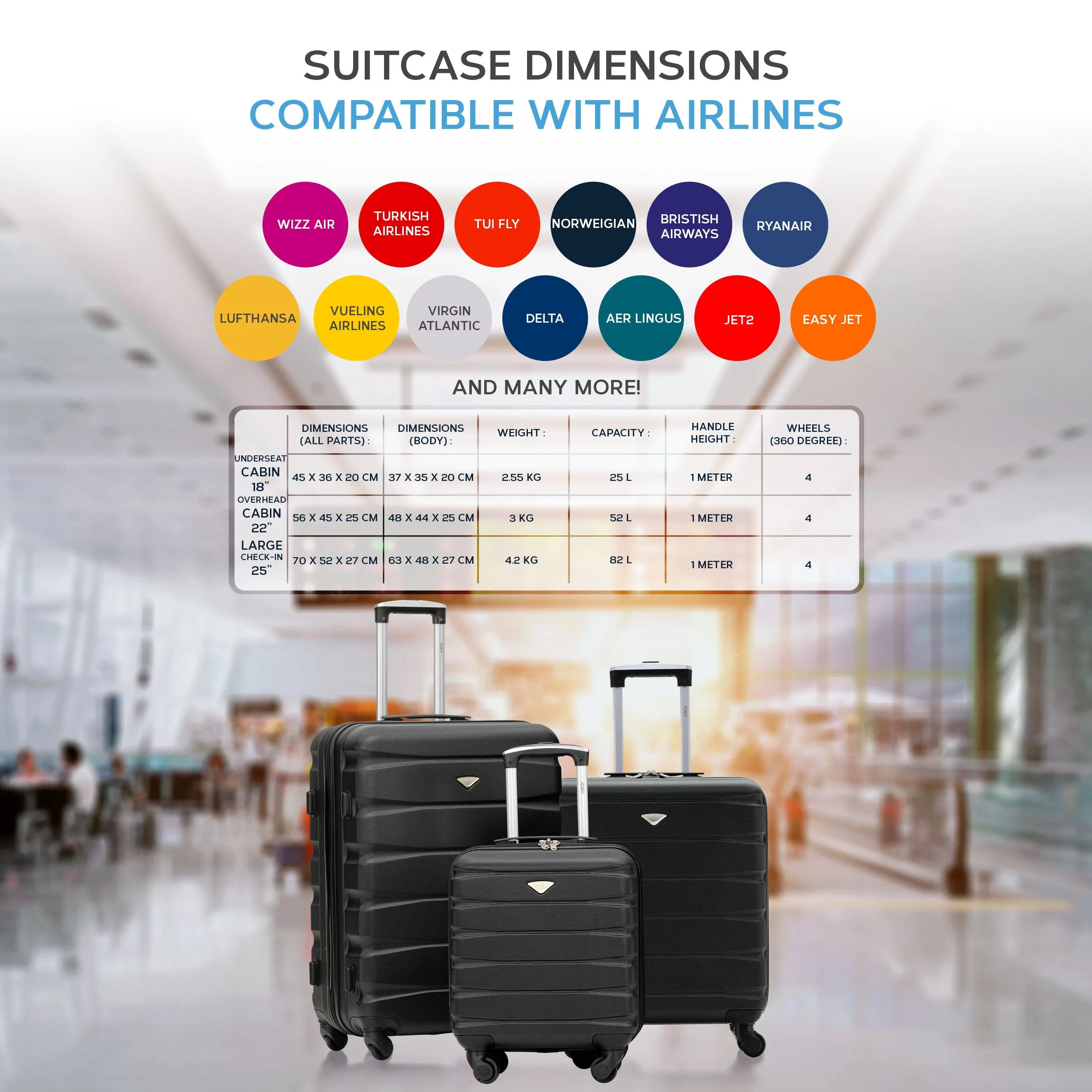 Lightweight Set of 2 Cabin Cases   Check In Bag Hard Case Luggage EasyJet
