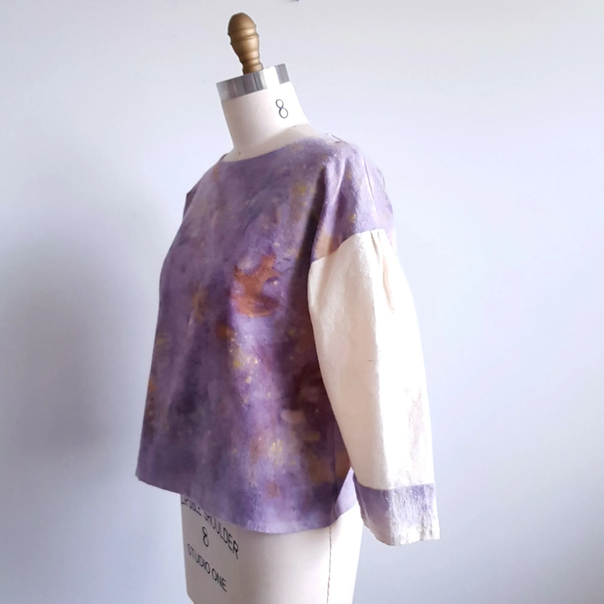 LOGWOOD Pouf Sleeve EcoPrint Top - cotton flannel