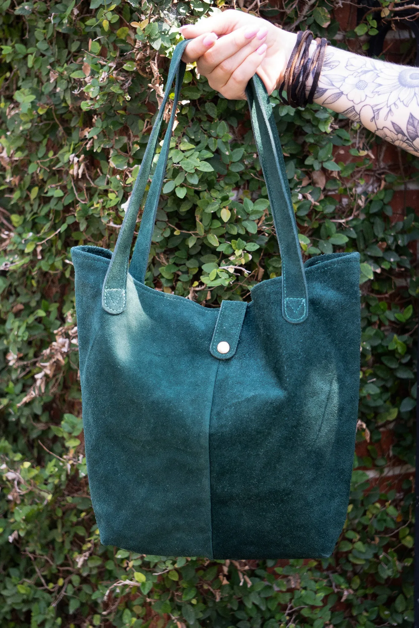 Luxe Tote Green Suede