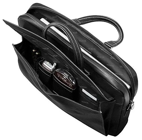 Mancini COLOMBIAN Leather Slim 17" Laptop/Tablet Briefcase in Black