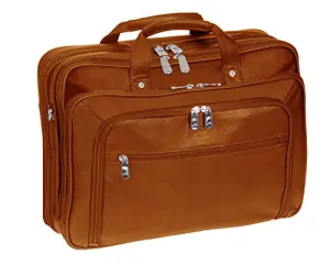 Mancini Leather Goods Inc Unisex Supple Drum Dyed Colombian Leather 15.6" Laptop/Tablet Checkpoint Friendly Double Compartment Briefcase with RFID Secure Pocket 16" x 5" x 11.5" Cognac
