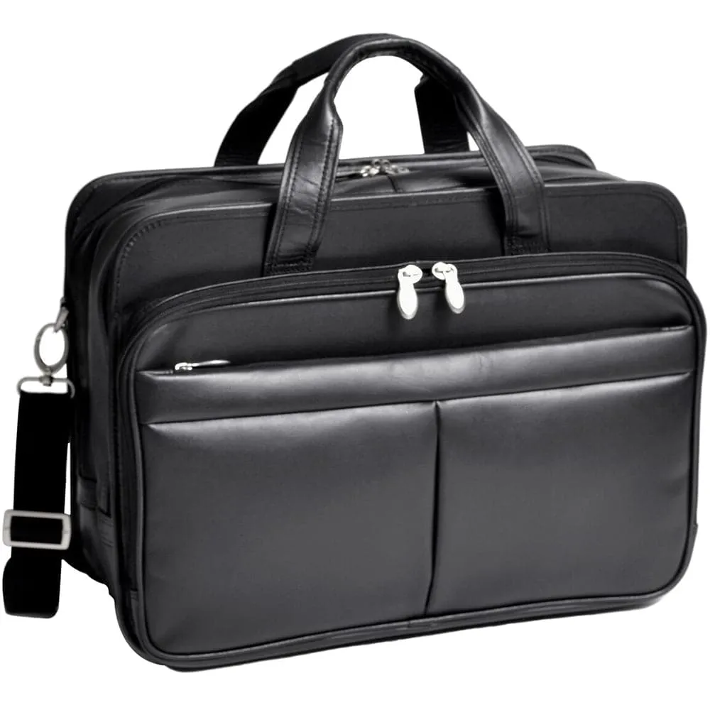 McKlein USA Walton 17" Leather Expandable Double Compartment Laptop Briefcase with Removable Sleeve