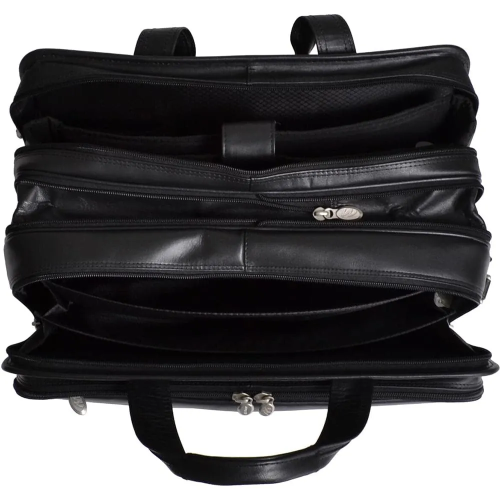 McKlein USA Walton 17" Leather Expandable Double Compartment Laptop Briefcase with Removable Sleeve