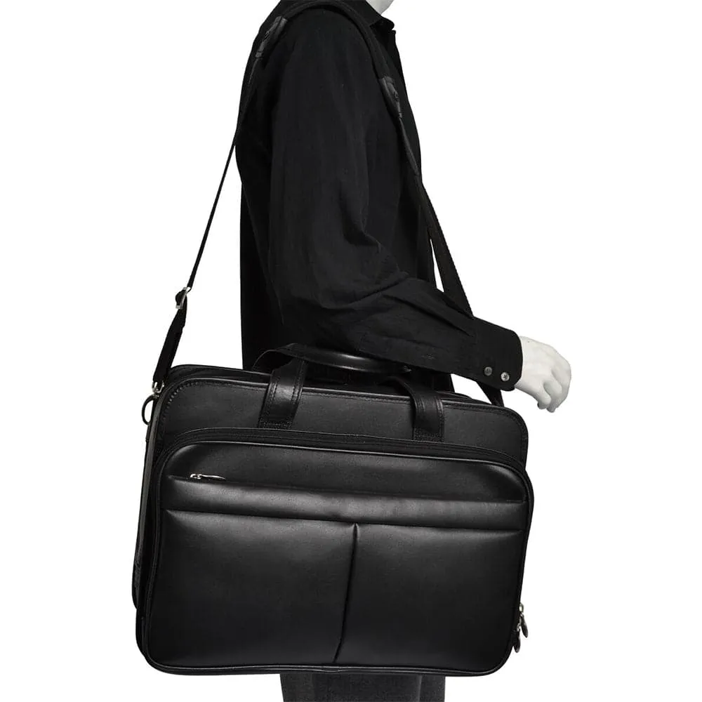 McKlein USA Walton 17" Leather Expandable Double Compartment Laptop Briefcase with Removable Sleeve